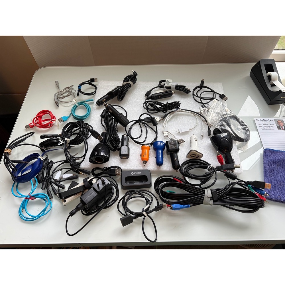 Lot Cables Cords Adapters Power Supply Car Chargers USB RCA Audio Tech 3.5lbs